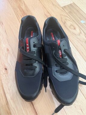 Prada Black Sneakers with Red Logo Accent